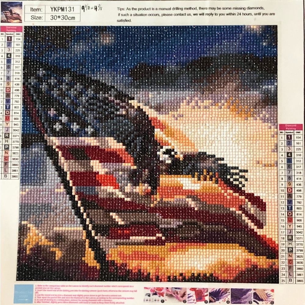 Unframed Eagle with American Flag Diamond Art Canvas~New~